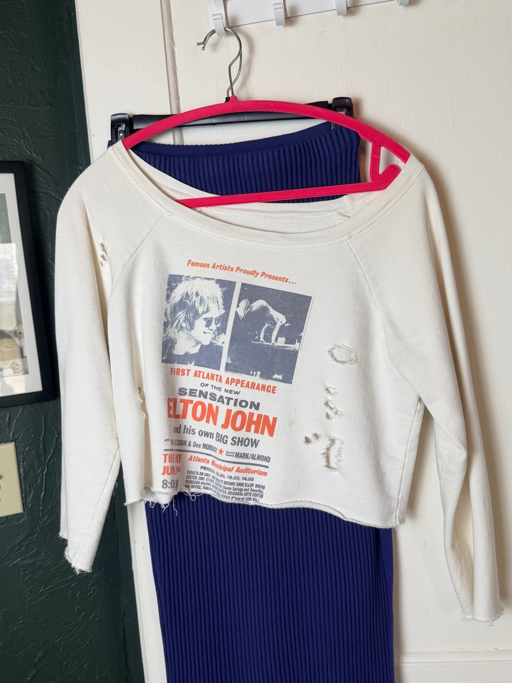 Chaser Elton John Crop Sweatshirt | White | Size Small